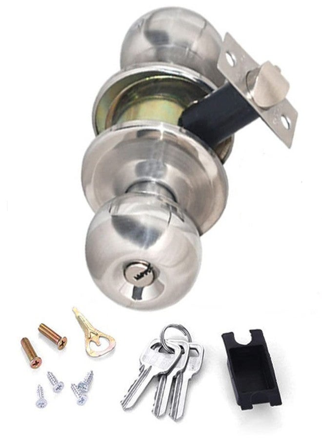 MLD STA005 Bedroom Living Room Round knob Door Locks Tubular Cylindrical Lock Backset Doors with 3 Keys (Stainless Steel 202,Colour- Silver Matte) Pack of -1 - Image 1